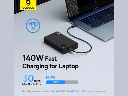 پاور بانک سوپر فست شارژ تایپ سی و یو اس بی 140 وات 24000 adaman بیسوس ppadm140
