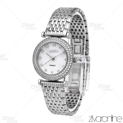 ساعت الکسا پریمیر 0105 زنانه نقره ای صفحه سفید دور نگین 106134