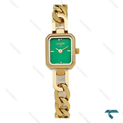 ساعت سیتیزن زنانه بند کارتیری طلایی صفحه سبز Citizen-8923-L