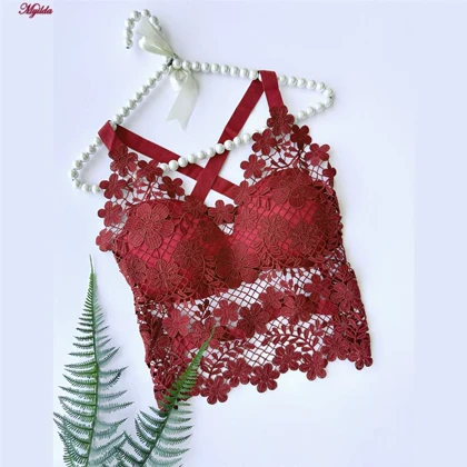 تاپ زنانه ماییلدا مدل گل‌گلی گیپوری کد 5474-1837