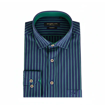 پیراهن مردانه رسمی راه راه سورمه‌ای و سبز