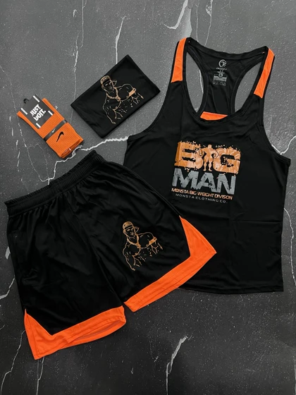 ست اسکارفی مشکی نارنجی بیگ من همراه با جوراب کد E234