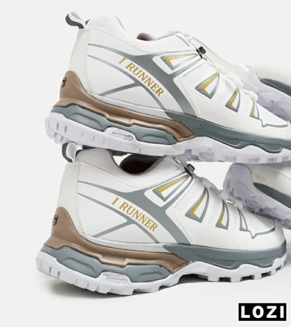 کفش کتانی بزرگ پا سفید طوسی طلایی I-Runner