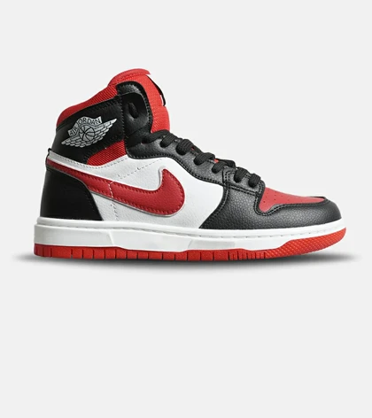 کفش کتانی ساق‌دار زنانه و مردانه سفید مشکی قرمز نایک NIKE jordan 1 مدل 8145