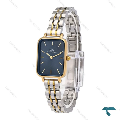 ساعت زنانه DW مستطیلی دورنگ طلایی صفحه سرمه ای DW-7122-L