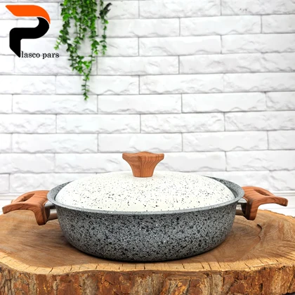 تابه 24 دودسته دسته چوبی گرانیتی طوسی سفید هاناتک