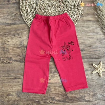 تیشرت شلوار دخترانه طرح تک شاخ صورتی