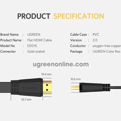 کابل HDMI فلت یوگرین UGREEN مدل ED015/50819 طول 1.5 متر
