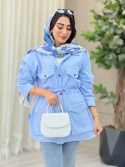 مانتو کتان کمرگت جیب پاکتی