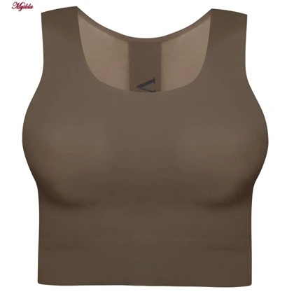 کراپ تاپ زنانه مدل لیزری پشت توری رنگ قهوه ای کد 5254-5502