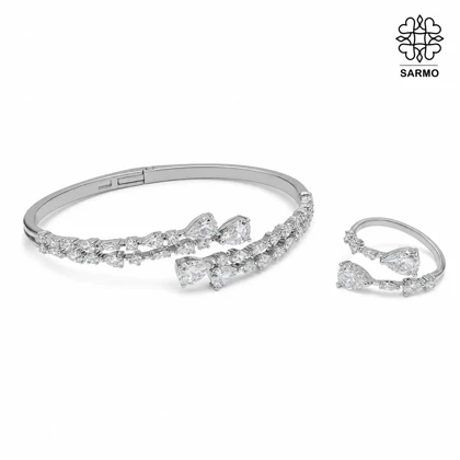 ست بنگل و انگشتر نگین‌دار اشکی نقره ای HGH کد 312050200