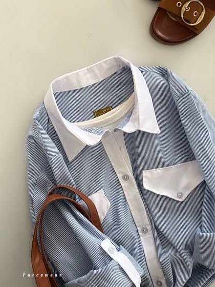 پیراهن لینن راه راه آبی زنانه مدل Adri کد 1005