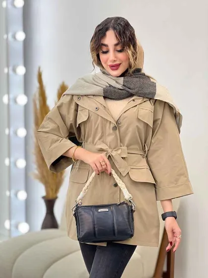 بارانی جیب پاکتی کمر دار