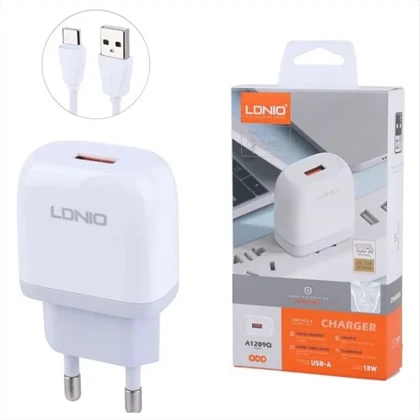 شارژر دیواری 18 وات الدنیو Ldnio مدل A1209Q با کابل تایپ سی