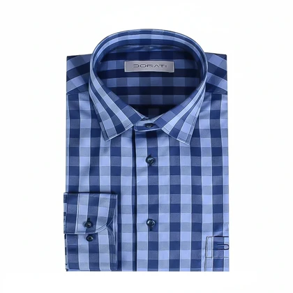 پیراهن مردانه رسمی چهارخونه آبی و سورمه‌ای