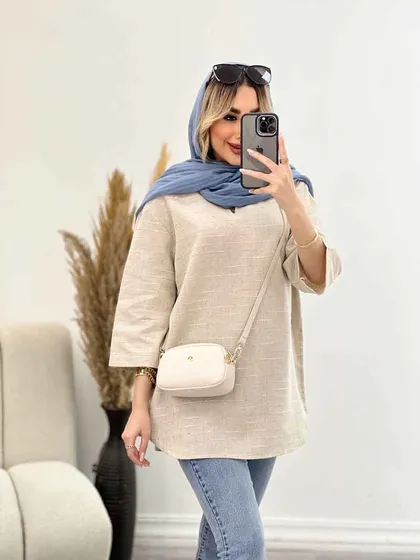 مانتو لینن نچرال یقه دار