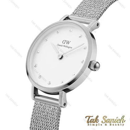 ساعت دنیل ولینگتون زنانه نقره ای صفحه سفید نگین‌دار DW-4304-28-L
