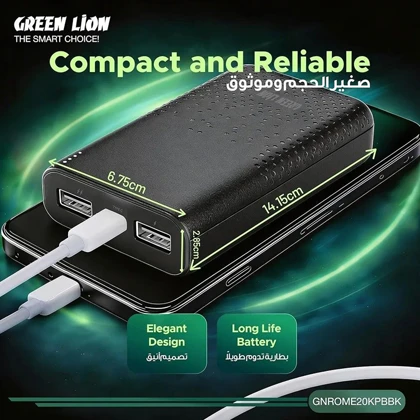 پاور بانک 20000 گرین لاین Green Lion مدل GNRME20KPD2BK توان 22.5 وات