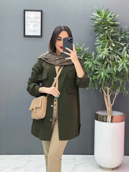 مانتو لینن دکمه فلزی جیب پاکتی
