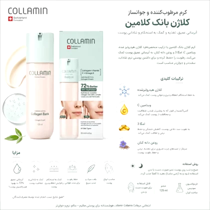 کرم مرطوب‌کننده و جوانساز کلاژن بانک کلامین 125ml