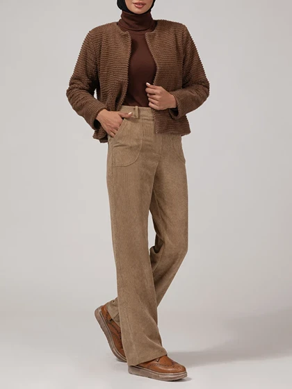 شلوار زنانه مخمل راسته جیب‌دار 10112