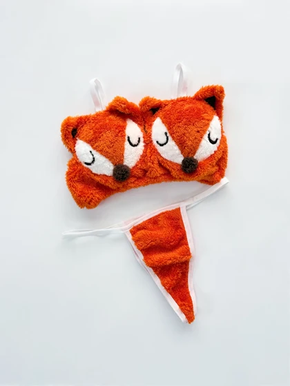 ست نیم‌تنه کاپ‌دار و شورت بکلس حوله ای طرح روباه