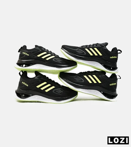 کفش کتانی مردانه مشکی لیمویی Adidas running shoes