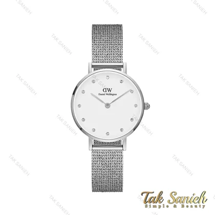 ساعت دنیل ولینگتون زنانه نقره ای صفحه سفید نگین‌دار DW-4304-28-L