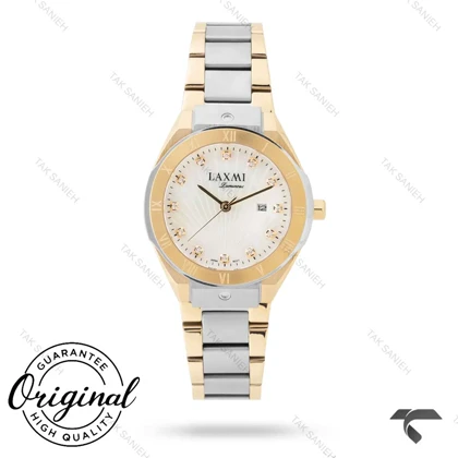 ساعت لاکسمی زنانه 8140-5 دورنگ طلایی صفحه سفید Laxmi-9180-L