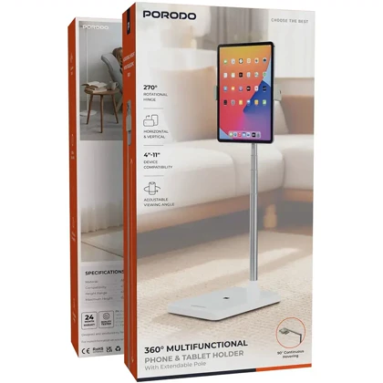 هولدر گوشی و تبلت پورودو Porodo مدل PDFSX10WH پایه بلند با میله تلسکوپی