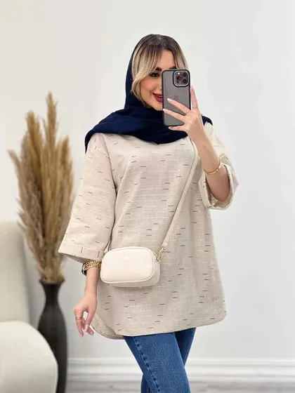 مانتو لینن نچرال یقه چاک