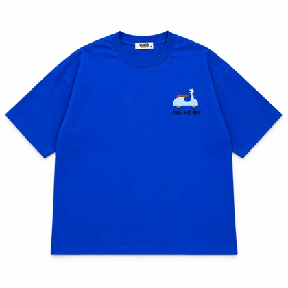 تیشرت مردانه باکسی نخ پنبه طرح وسپا آبی پرسیسکا