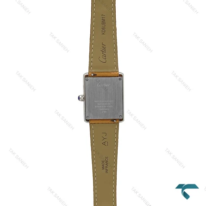 ساعت کارتیر تانک زنانه سیلور بند چرم عسلی Cartier-7214-L