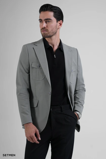 کت تک مردانه نیم آستر لینن سافاری