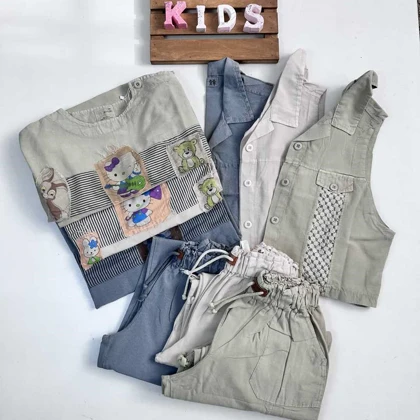 سه تیکه کتان دخترانه مانتو جلیقه با شلوارکارگو