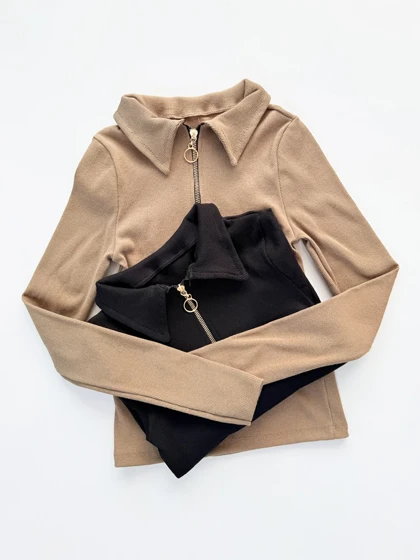 بلوز کبریتی یقه انگلیسی نیم زیپ