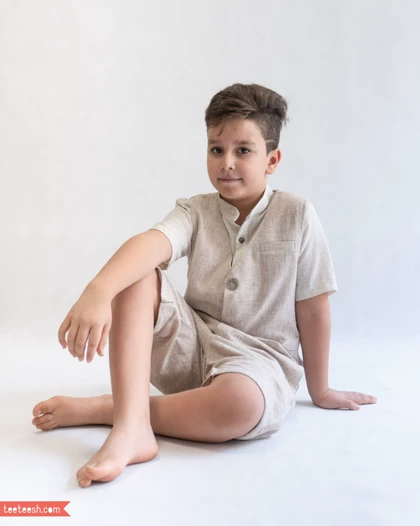 ست جلیقه شلوارک کرمی