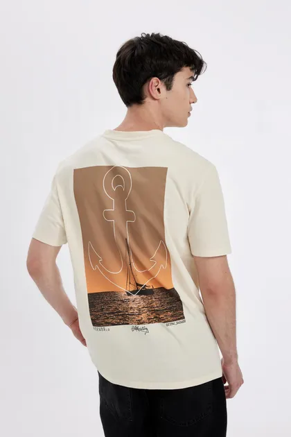 تیشرت آستین کوتاه چاپی یقه یقه ای منظم C6241AX24HS