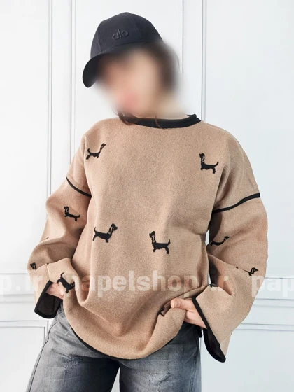 بلوز بافت یقه گرد طرح سگ