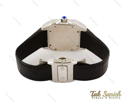 ساعت کارتیر سانتوس زنانه نگین‌دار بندچرم مشکی Cartier-4081-L