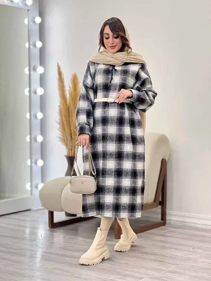پیراهن بلند چهارخونه کلاهدار