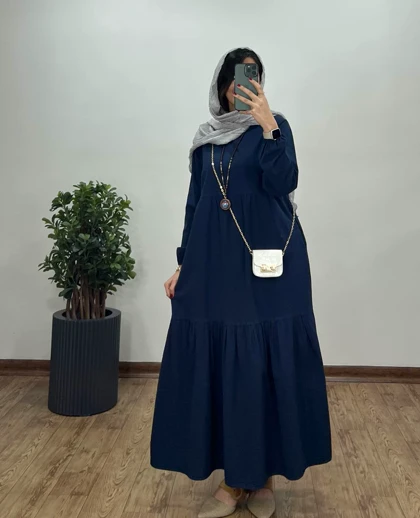 پیراهن مانتویی بلند لینن آیسو