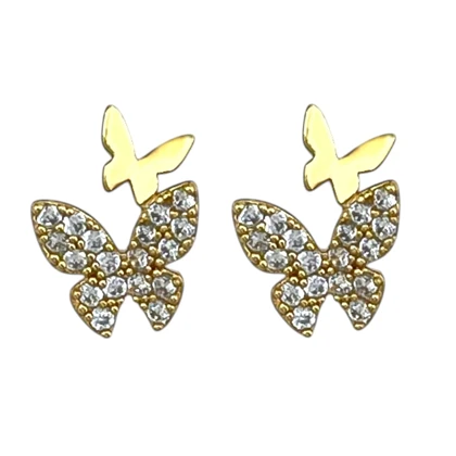 گوشواره زنانه ژوپینگ مدل فلوریا طرح پروانه و گل نگین‌دار