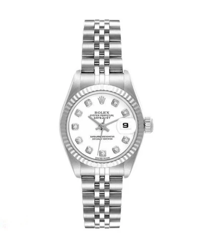 ساعت رولکس دیت جاست زنانه نقره ای صفحه سفید ایندکس نگین Rolex Datejust