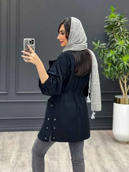 مانتو کمرگت بغل پرچ دار