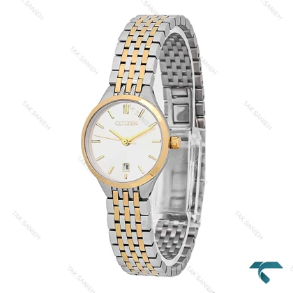 ساعت سیتیزن Citizen زنانه دورنگ طلایی صفحه سفید Citizen-7113-L