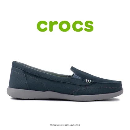 لوفر زنانه کراکس - Crocs Walu 2 Striped Floral Loafer Navy/Silver