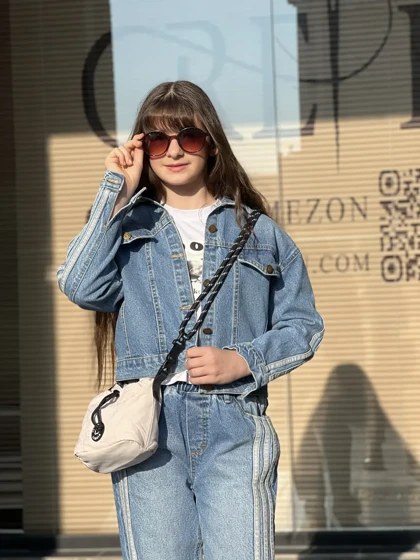 ست دو تیکه کت و شلوار خط‌دار جین