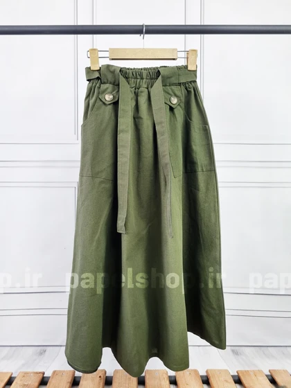 دامن جیب کراس دکمه‌ای کمربنددار