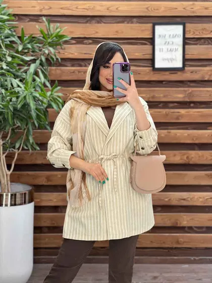 مانتو لینن نچرال راه راه چهار دکمه
